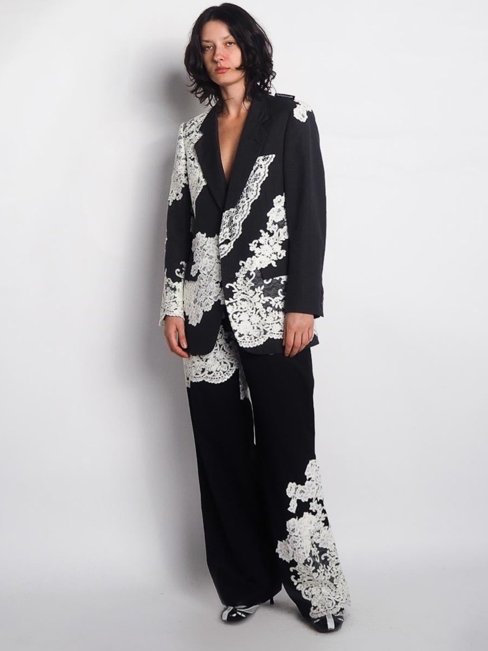 1/OFF PARIS (RE)MADE The Pantalon X Lace Designer Upcycled Size Large VGUC - Picture 9 of 12